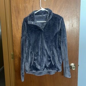 Fuzzy, dark blue collared sweater